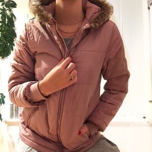 soft pink fur lined puffer jacket